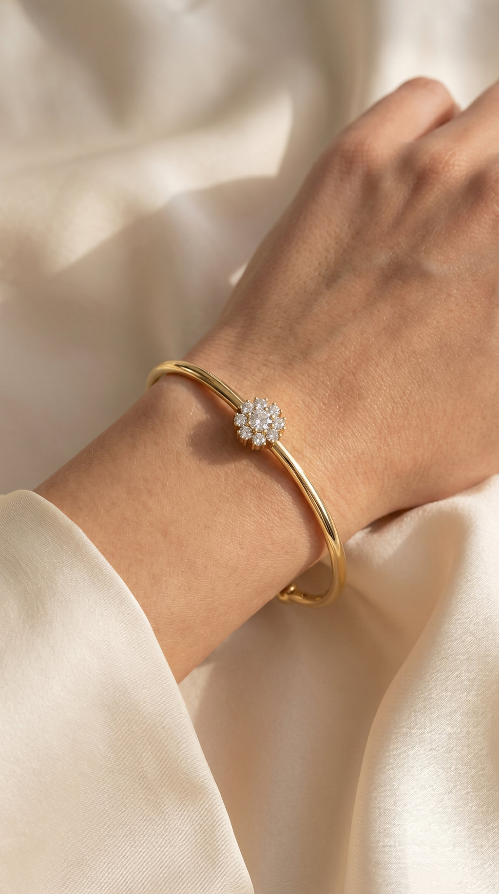 Floral Diamond Cluster Open Cuff Bracelet