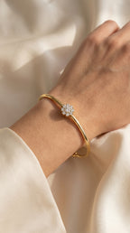 Floral Diamond Cluster Open Cuff Bracelet