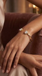 Elegant Open Cuff Bracelet with Round Halo Diamonds