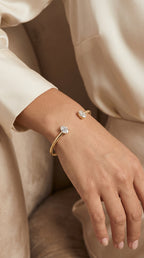 Minimalist Open Cuff Bracelet with Solitaire Oval Diamonds