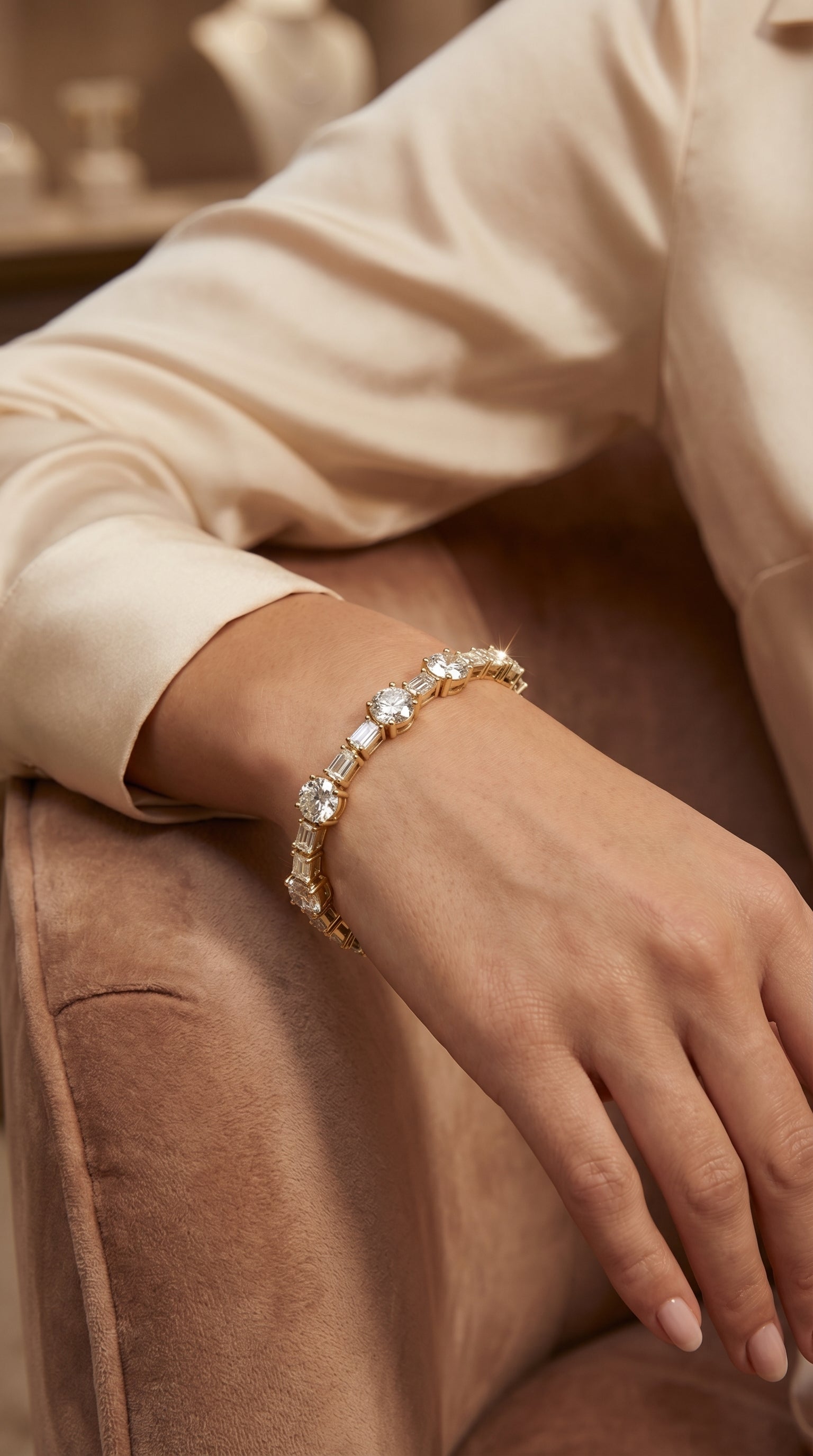 Round & Baguette Diamond Tennis Bracelet