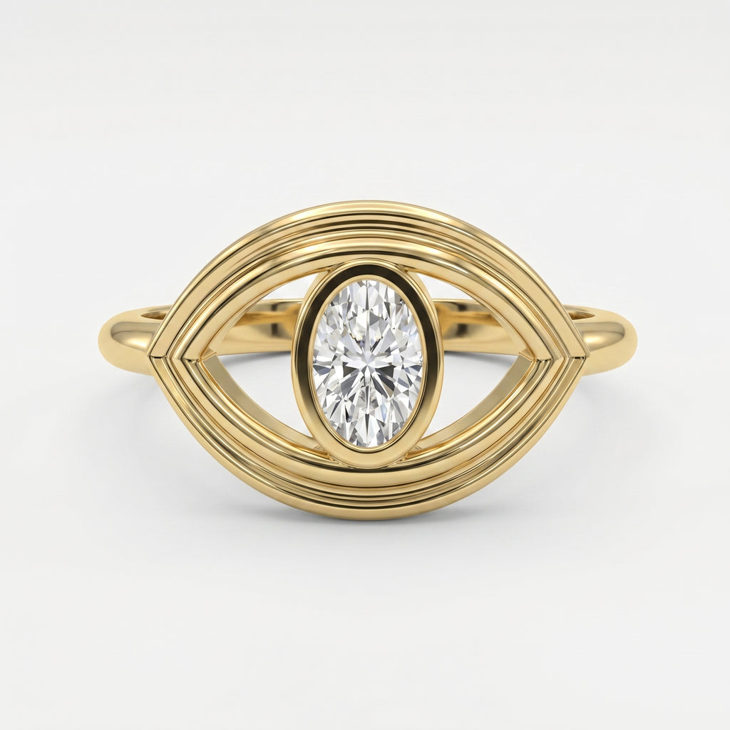 Modern Oval Cut Diamond Eye Design Ring