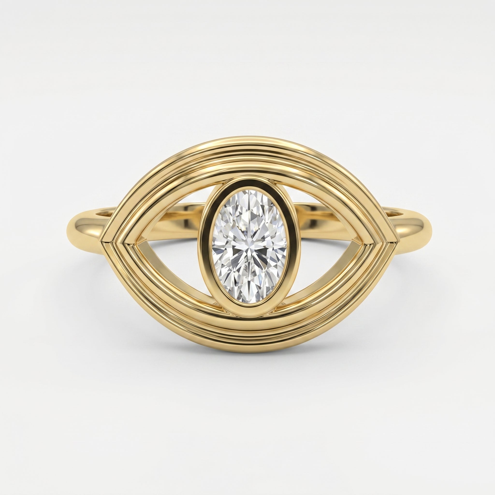 Modern Oval Cut Diamond Eye Design Ring