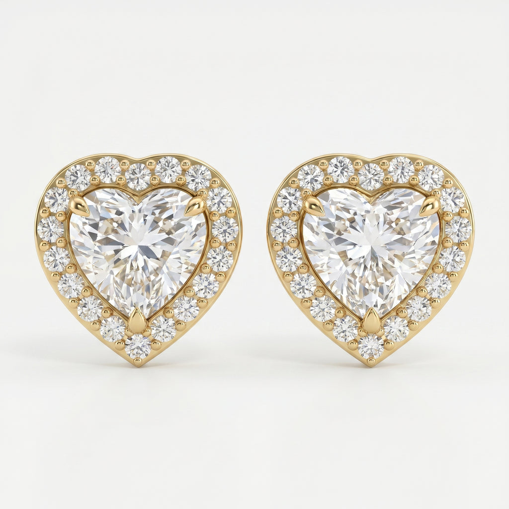 Heart Diamond Halo Design Stud Earrings