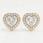 Heart Diamond Halo Design Stud Earrings