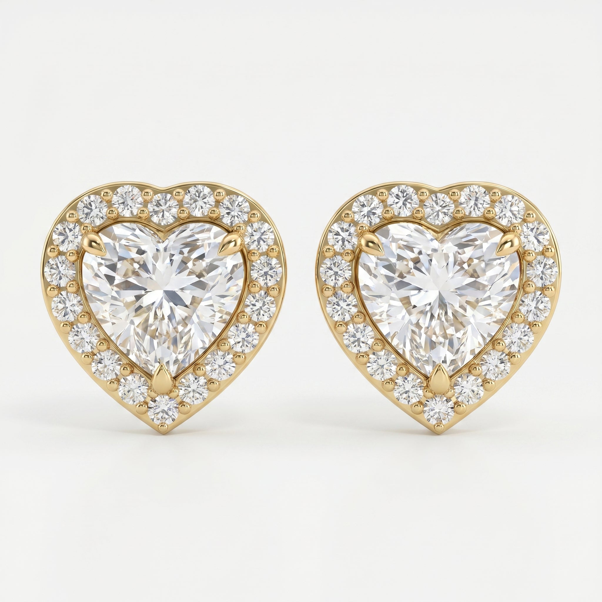 Heart Diamond Halo Design Stud Earrings