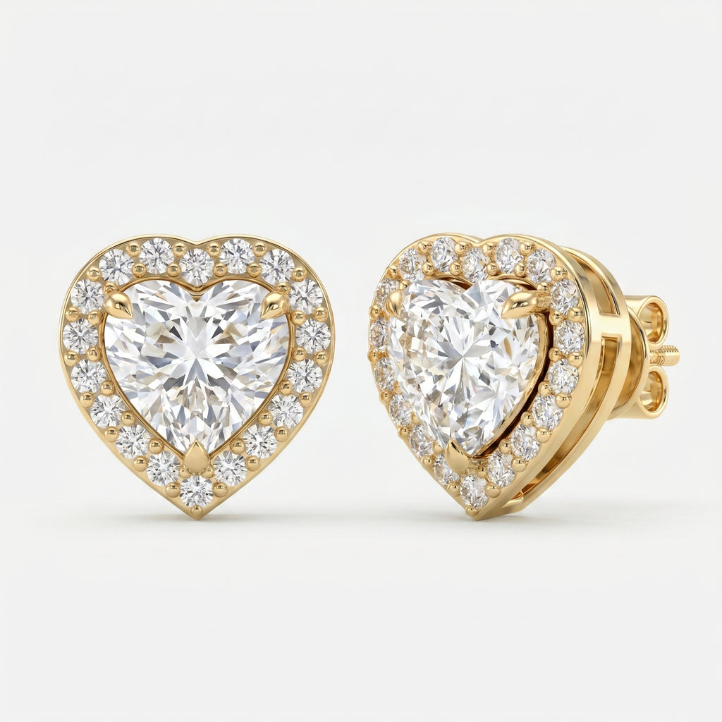 Heart Diamond Halo Design Stud Earrings