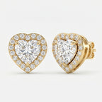 Heart Diamond Halo Design Stud Earrings