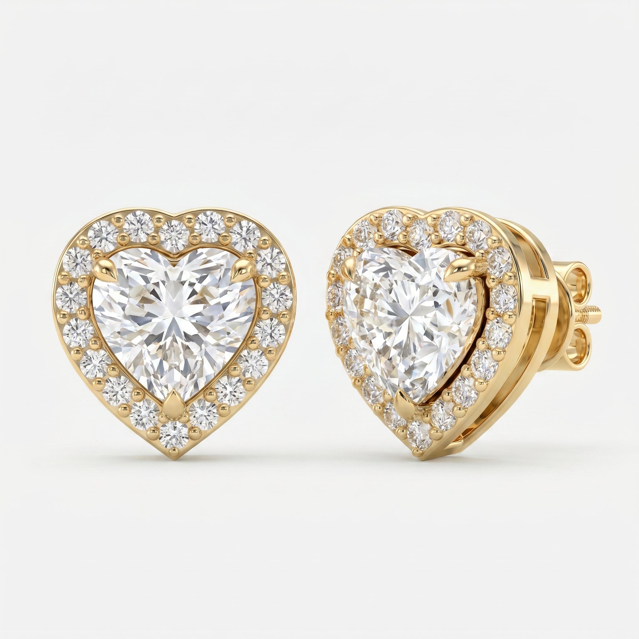 Heart Diamond Halo Design Stud Earrings