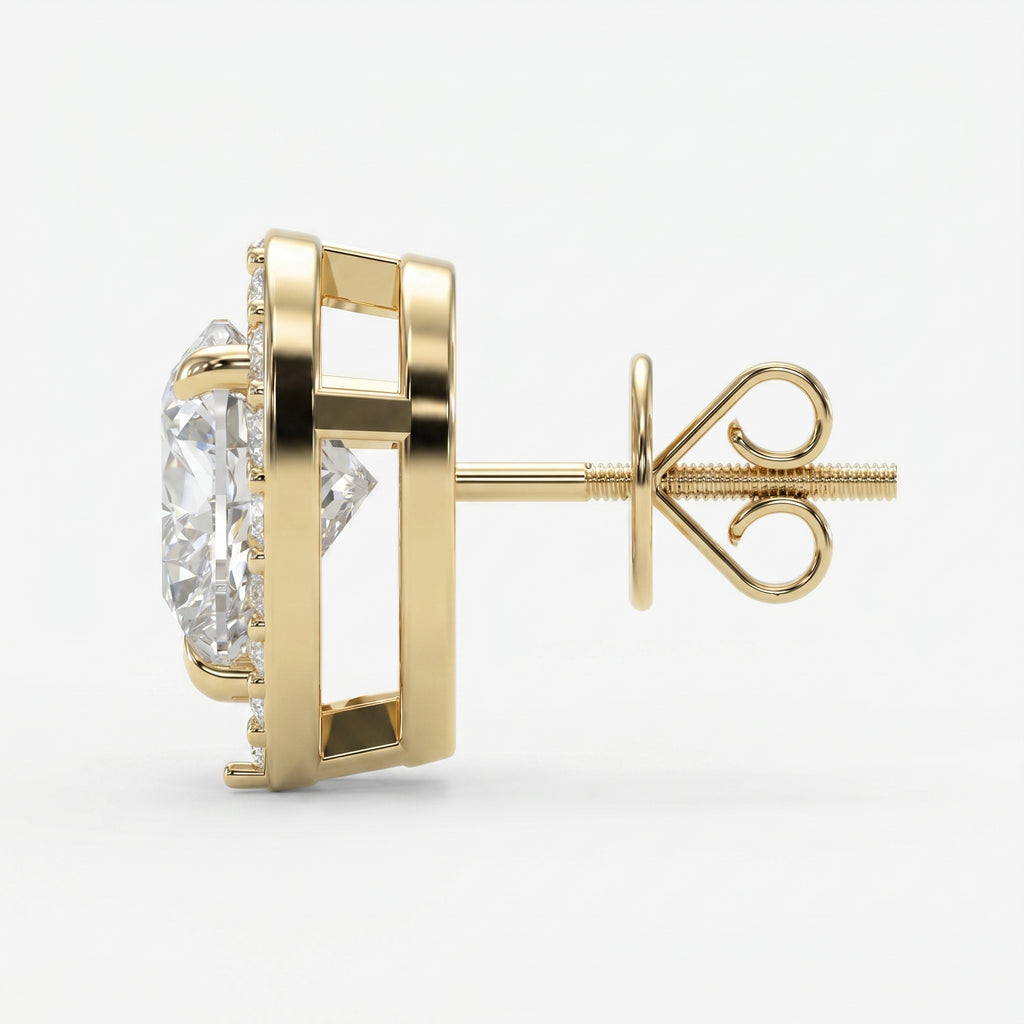 Heart Diamond Halo Design Stud Earrings