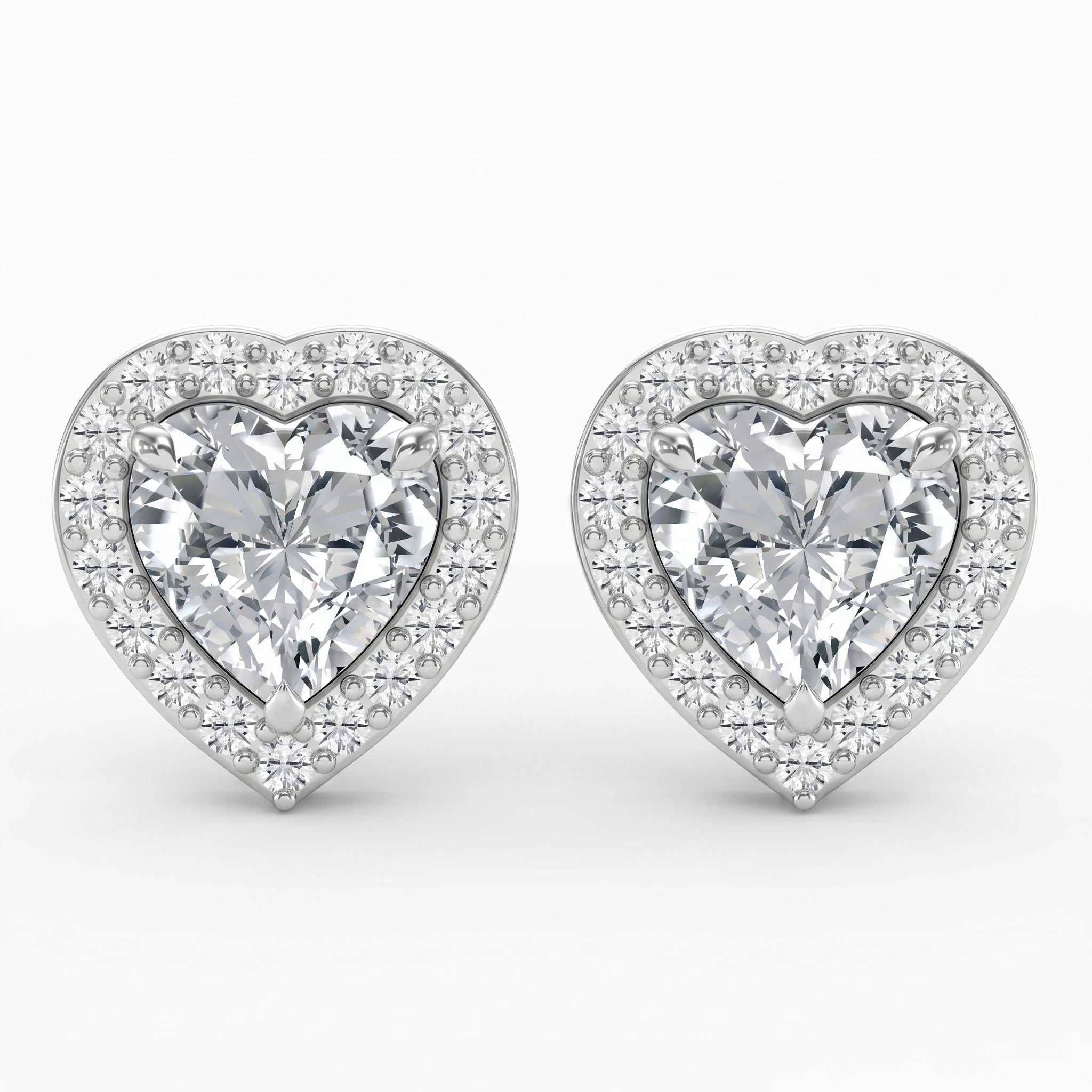 Heart Diamond Halo Design Stud Earrings
