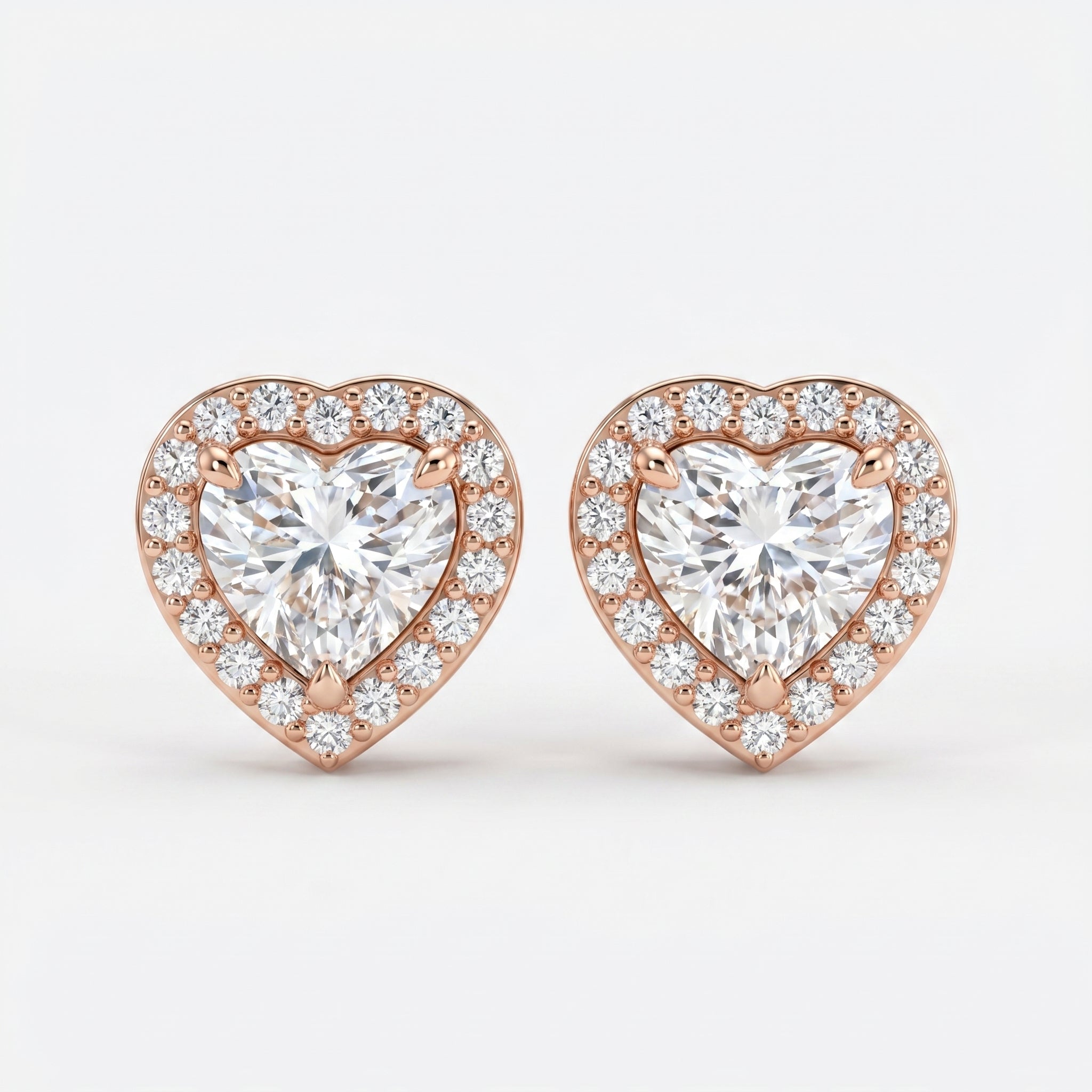 Heart Diamond Halo Design Stud Earrings