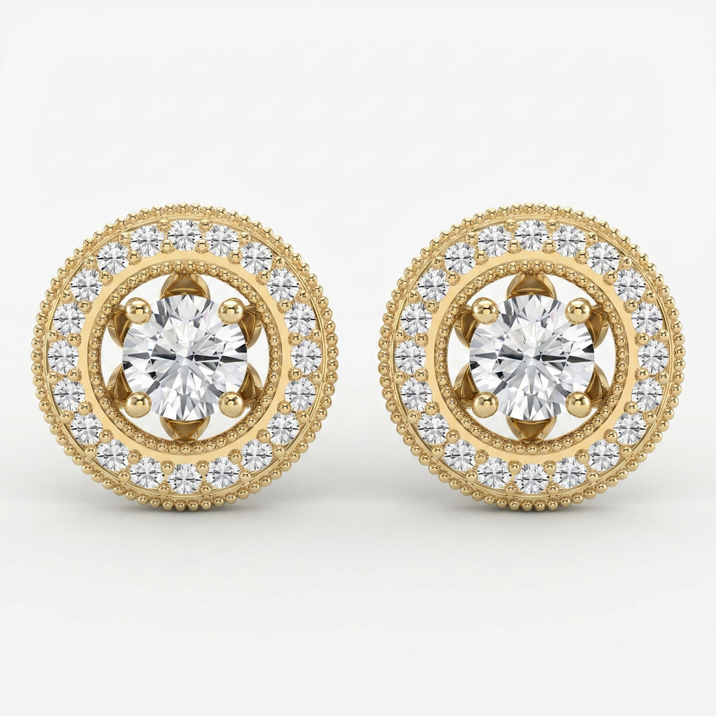 Round Diamond Halo Design Earrings