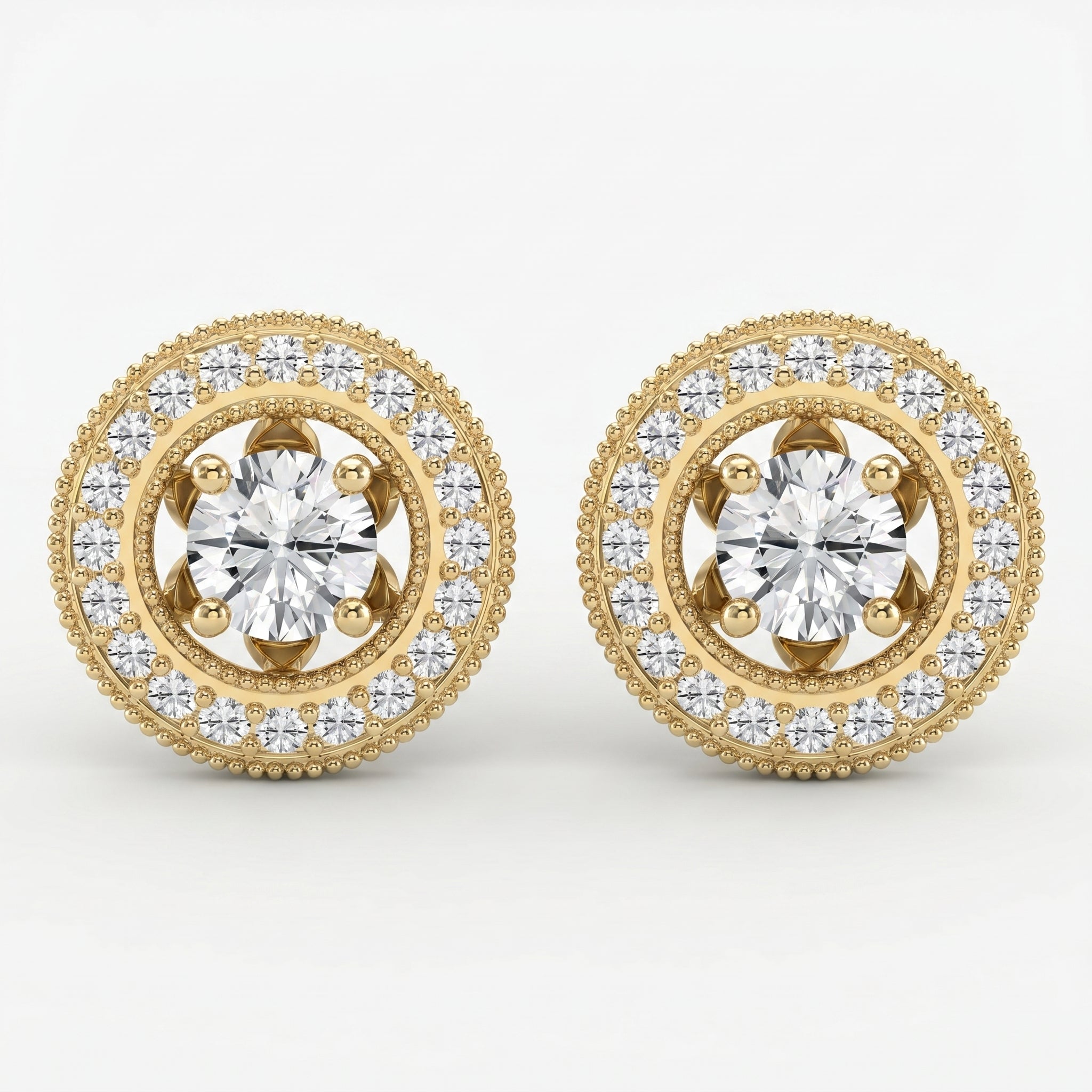 Round Diamond Halo Design Earrings