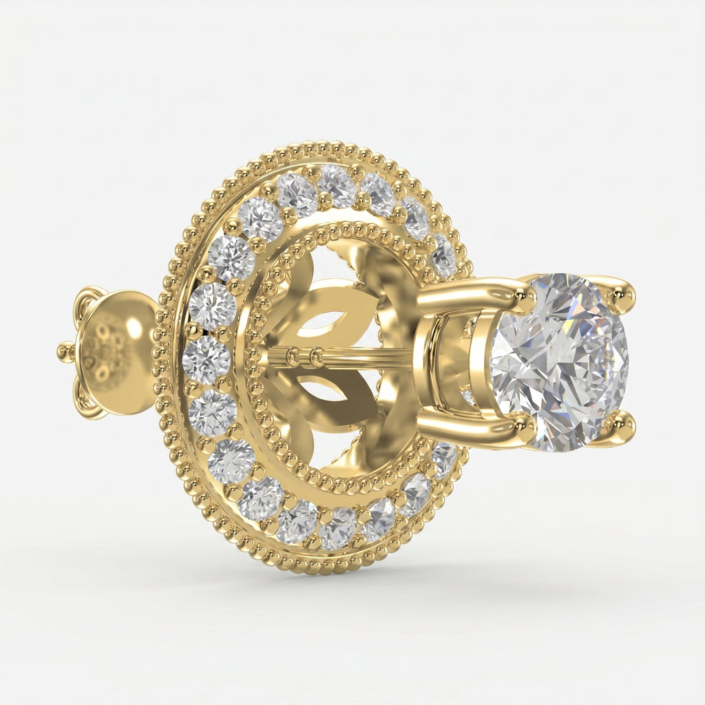 Round Diamond Halo Design Earrings