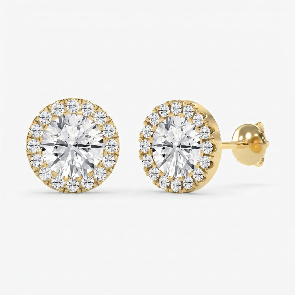 Halo Design Round Diamond Earring Stud