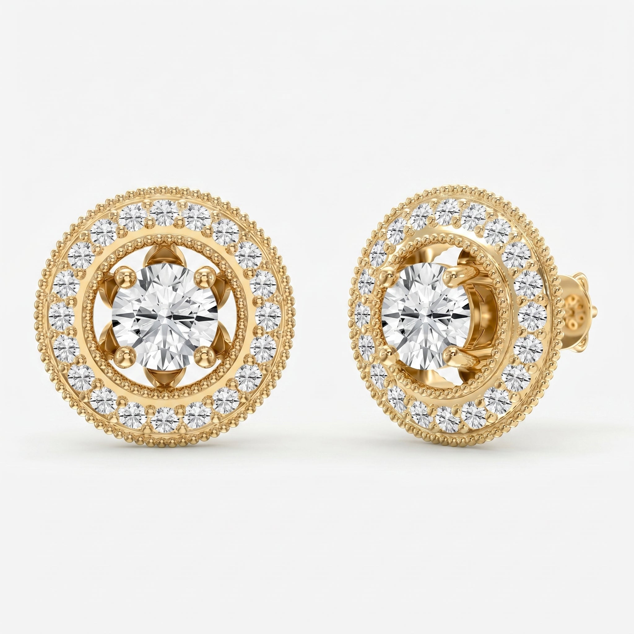 Round Diamond Halo Design Earrings