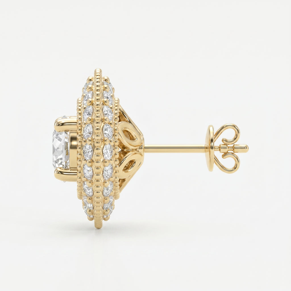 Round Diamond Halo Design Earrings