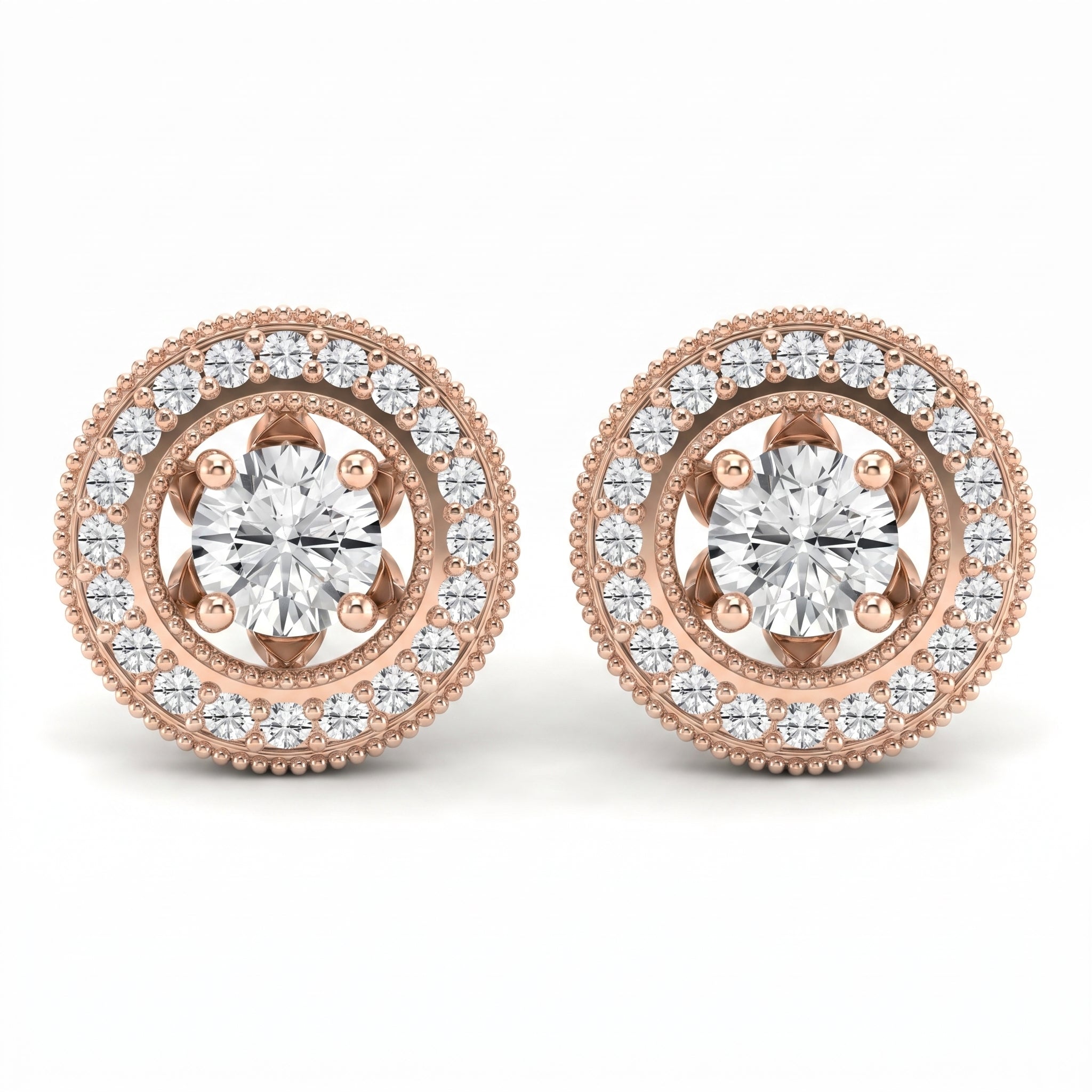 Round Diamond Halo Design Earrings