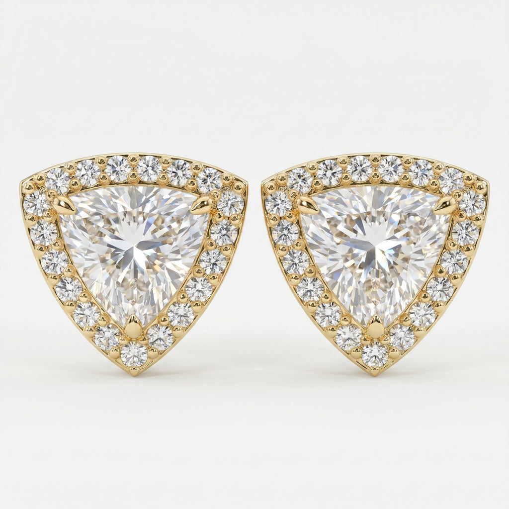 Trillion Cut Diamond Halo Stud Earrings