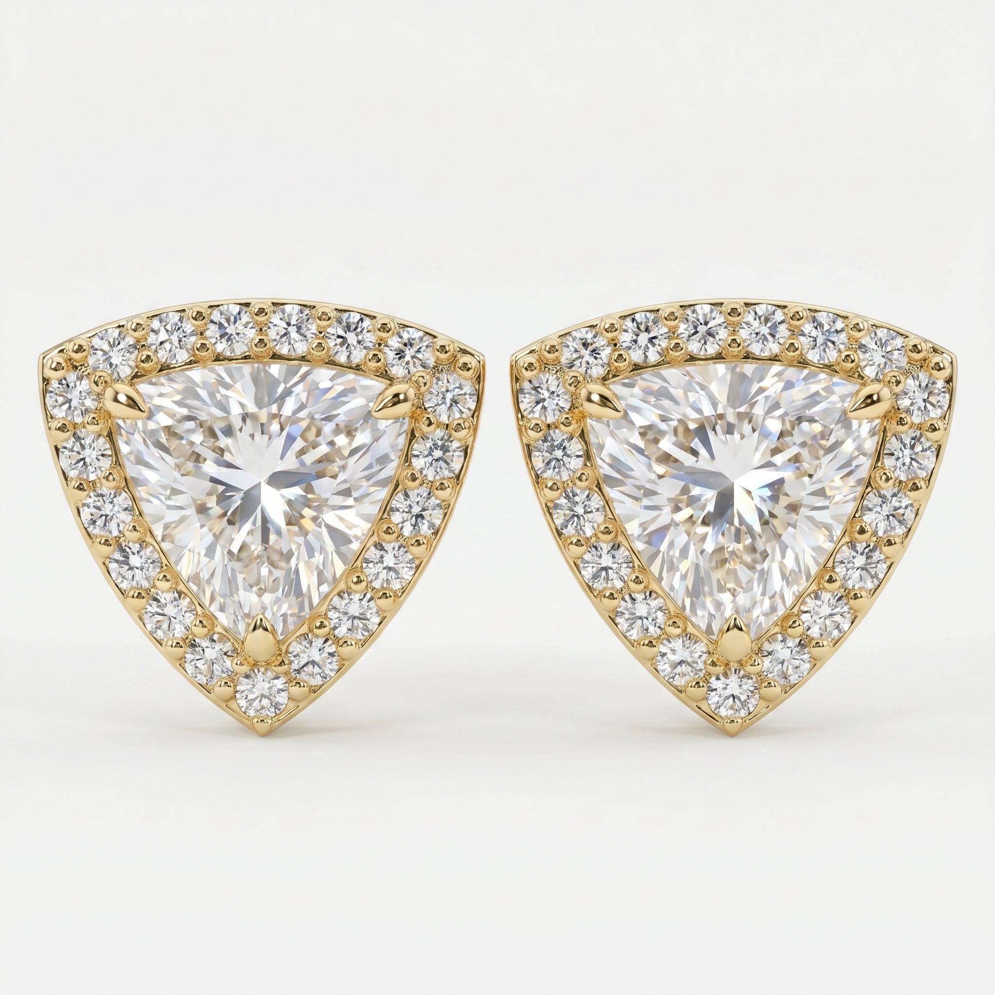 Trillion Cut Diamond Halo Stud Earrings