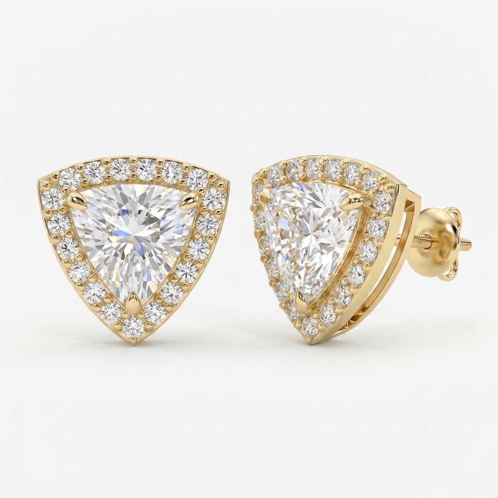 Trillion Cut Diamond Halo Stud Earrings