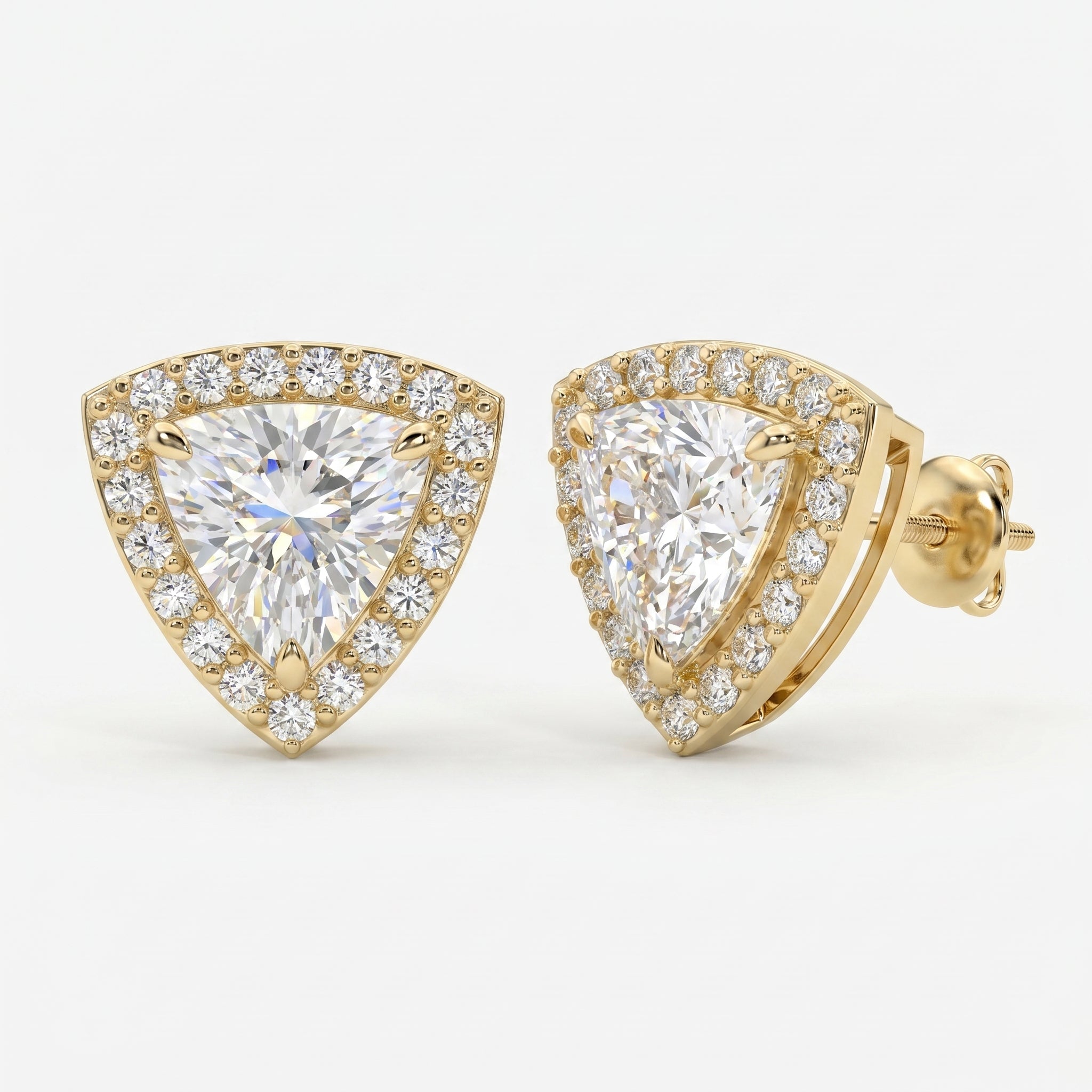 Trillion Cut Diamond Halo Stud Earrings
