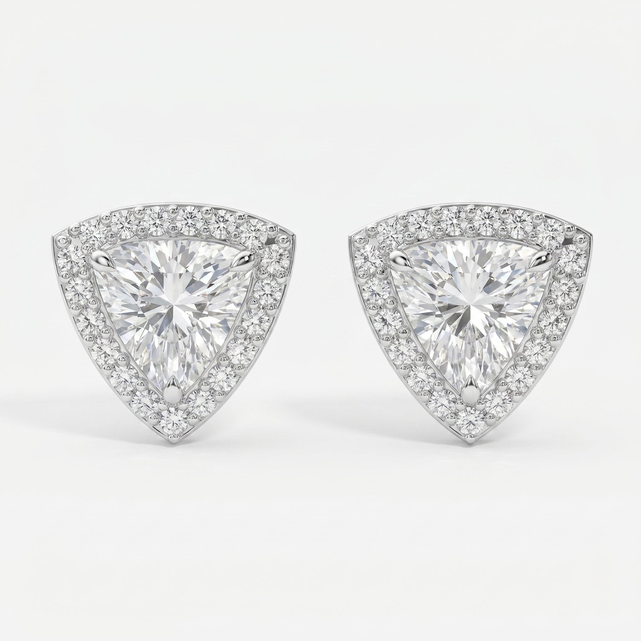 Trillion Cut Diamond Halo Stud Earrings