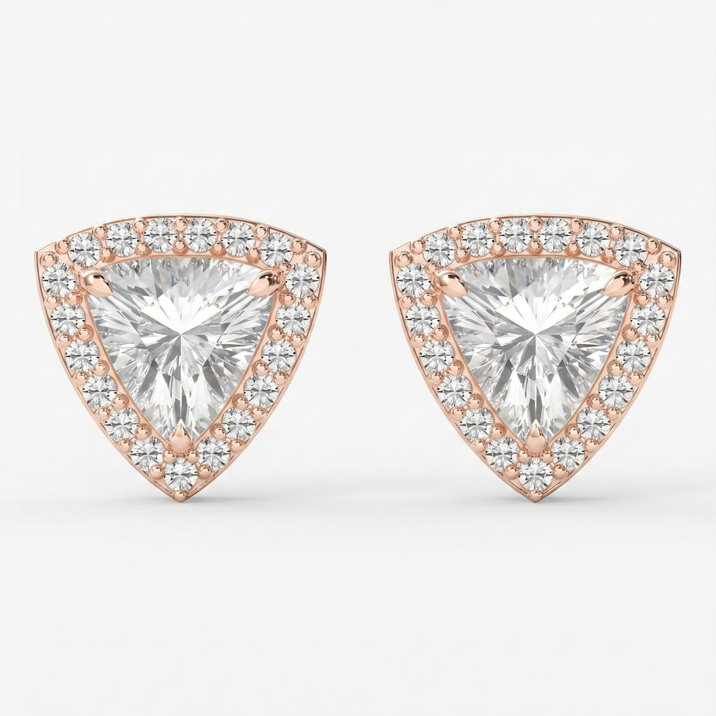 Trillion Cut Diamond Halo Stud Earrings