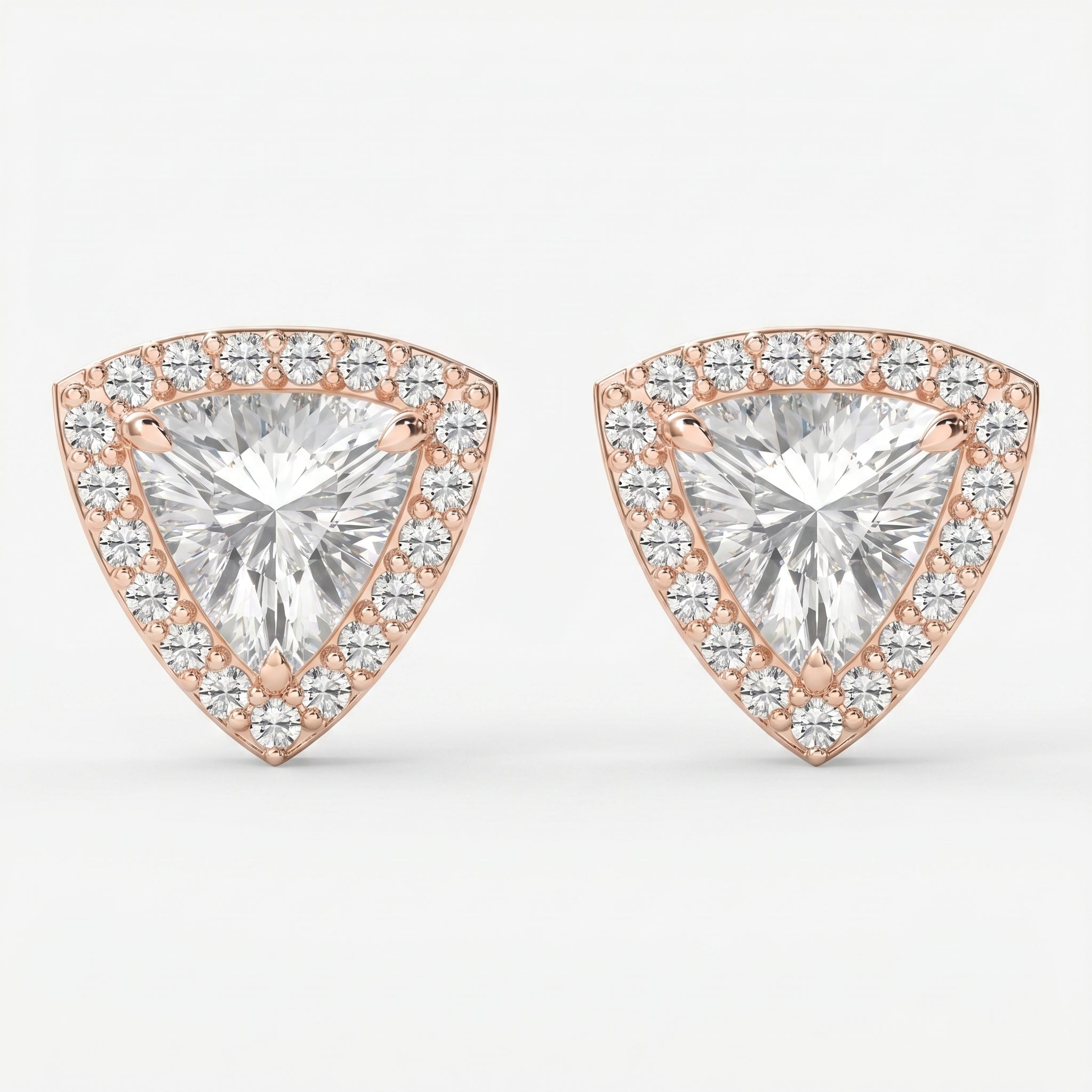 Trillion Cut Diamond Halo Stud Earrings