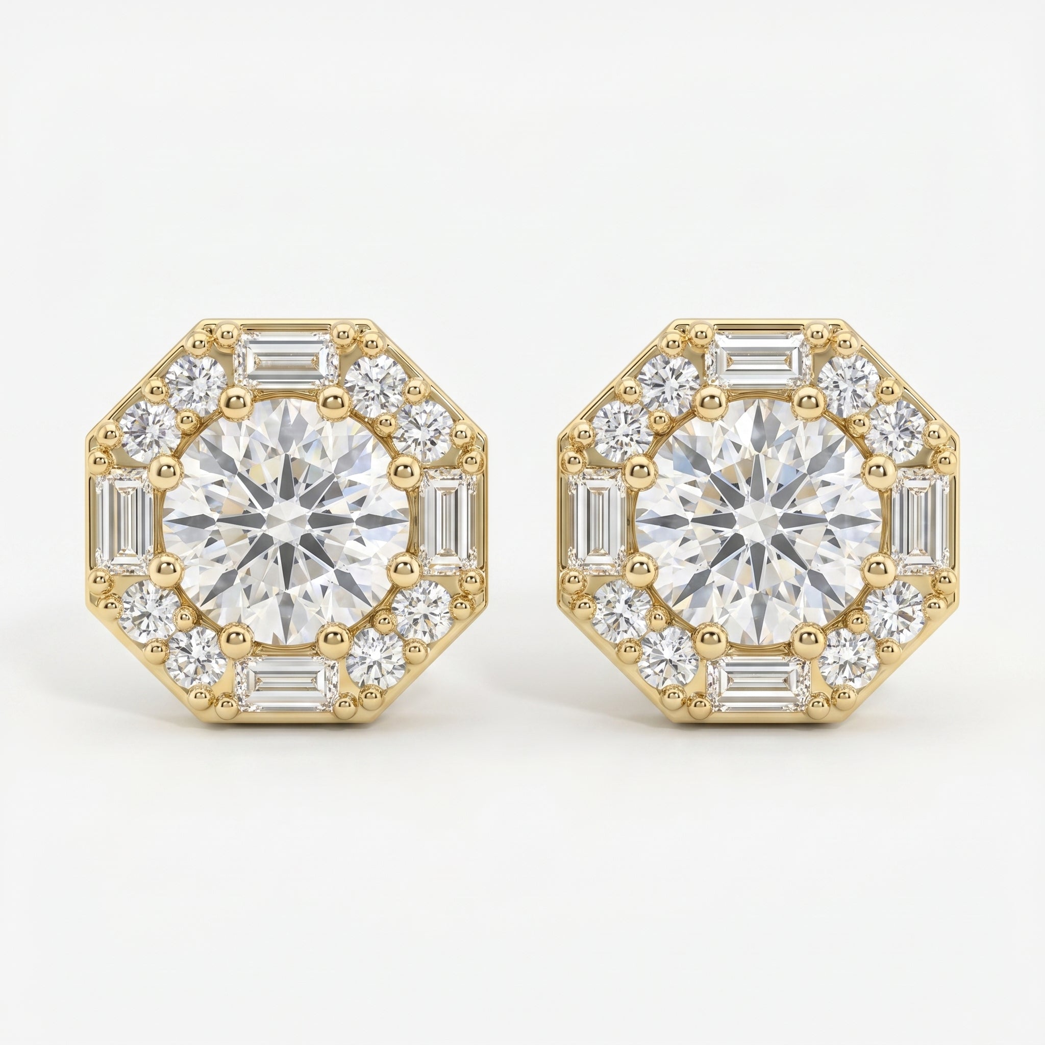 Octagon Halo Diamond Stud Earring