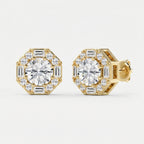 Octagon Halo Diamond Stud Earring