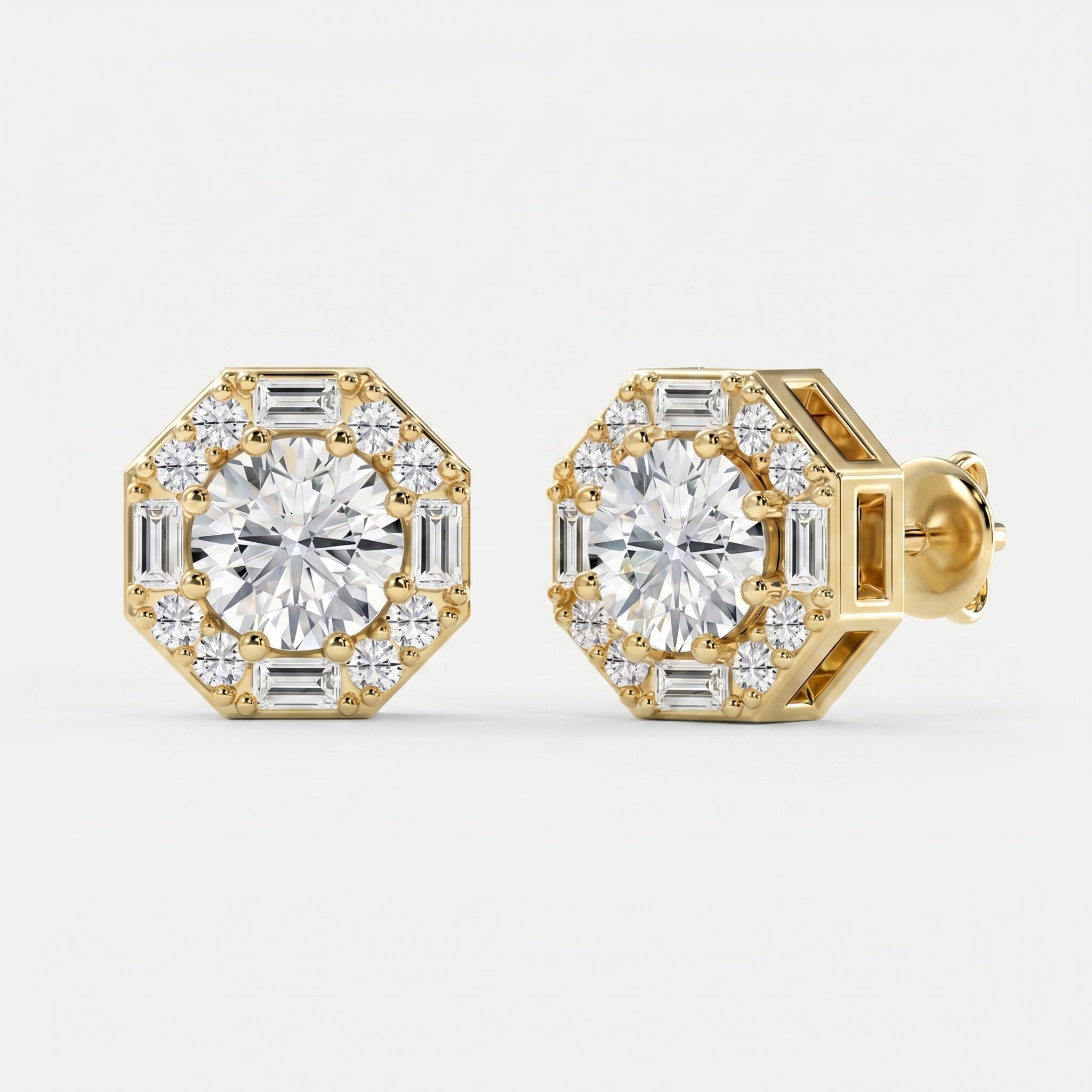 Octagon Halo Diamond Stud Earring