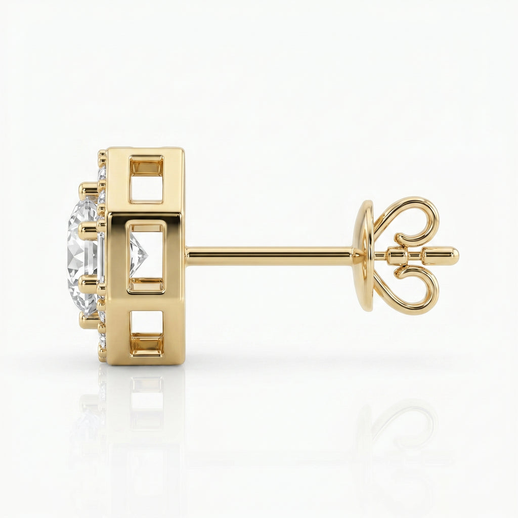 Octagon Halo Diamond Stud Earring