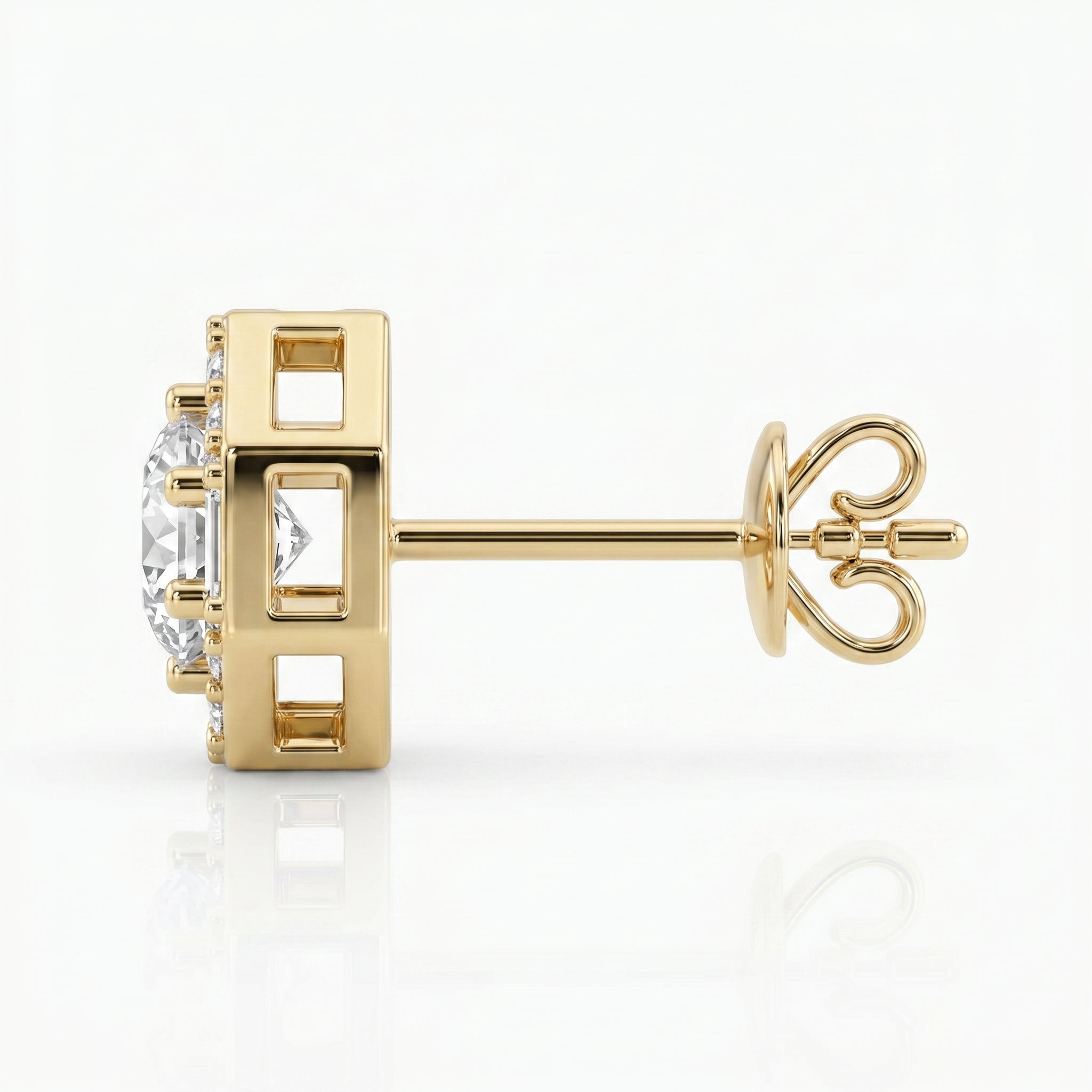 Octagon Halo Diamond Stud Earring