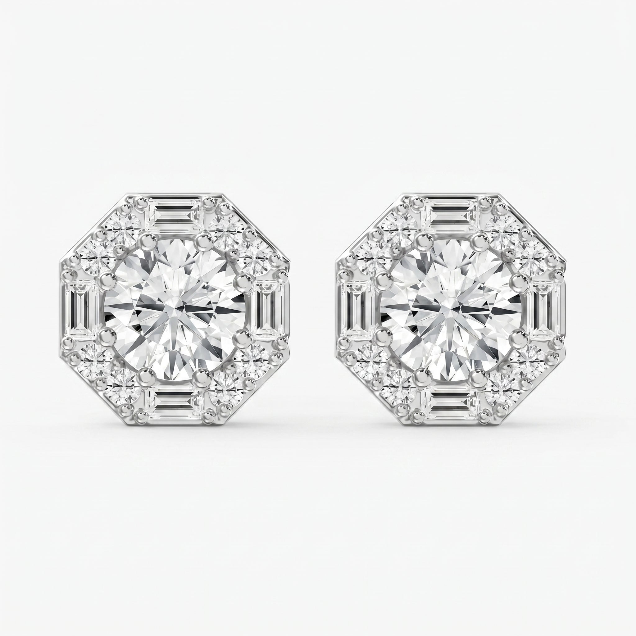 Octagon Halo Diamond Stud Earring