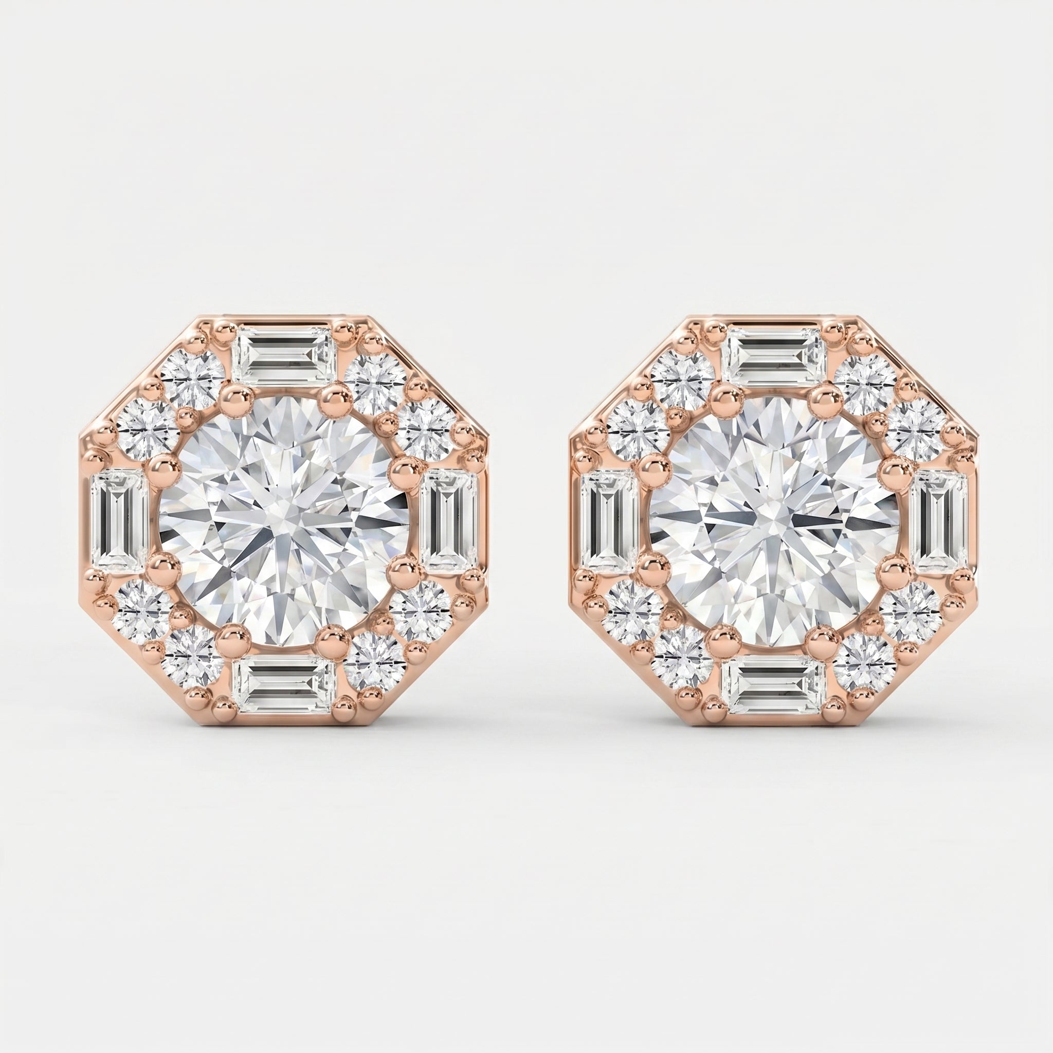 Octagon Halo Diamond Stud Earring