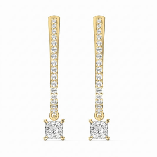 Round & Princess Cut Diamonds Pavé Design Hoops Earring