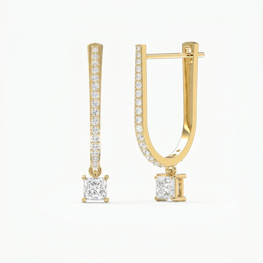 Round & Princess Cut Diamonds Pavé Design Hoops Earring