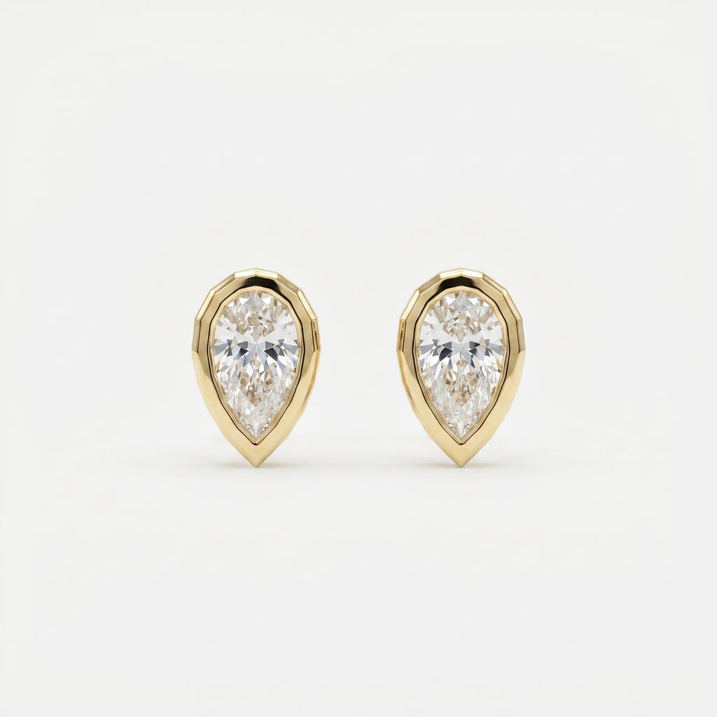 Bezel Bloom Pear Shape Earring Studs