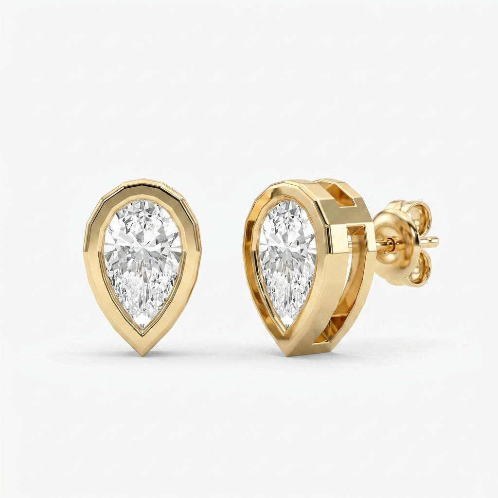 Bezel Bloom Pear Shape Earring Studs