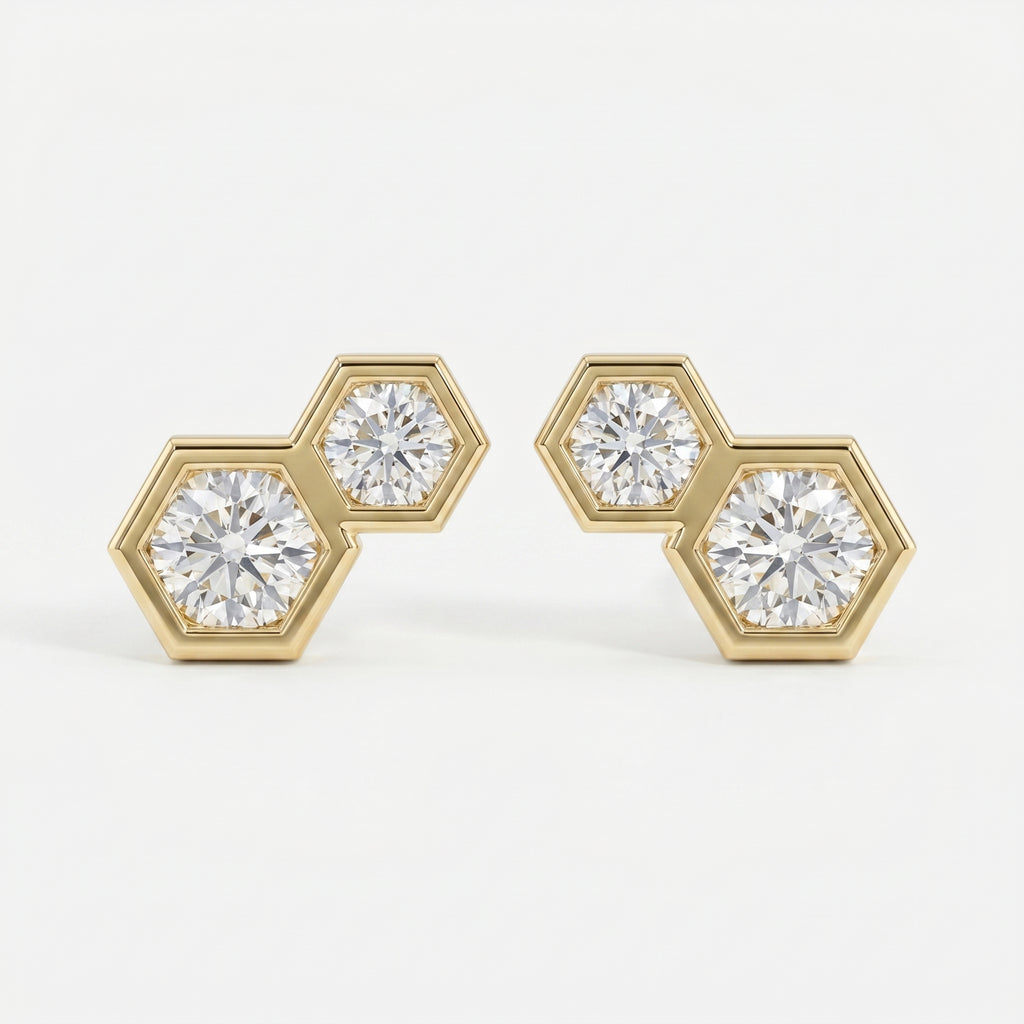 Honeycomb Hex Design Round Shape Earrings Studs