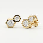 Honeycomb Hex Design Round Shape Earrings Studs