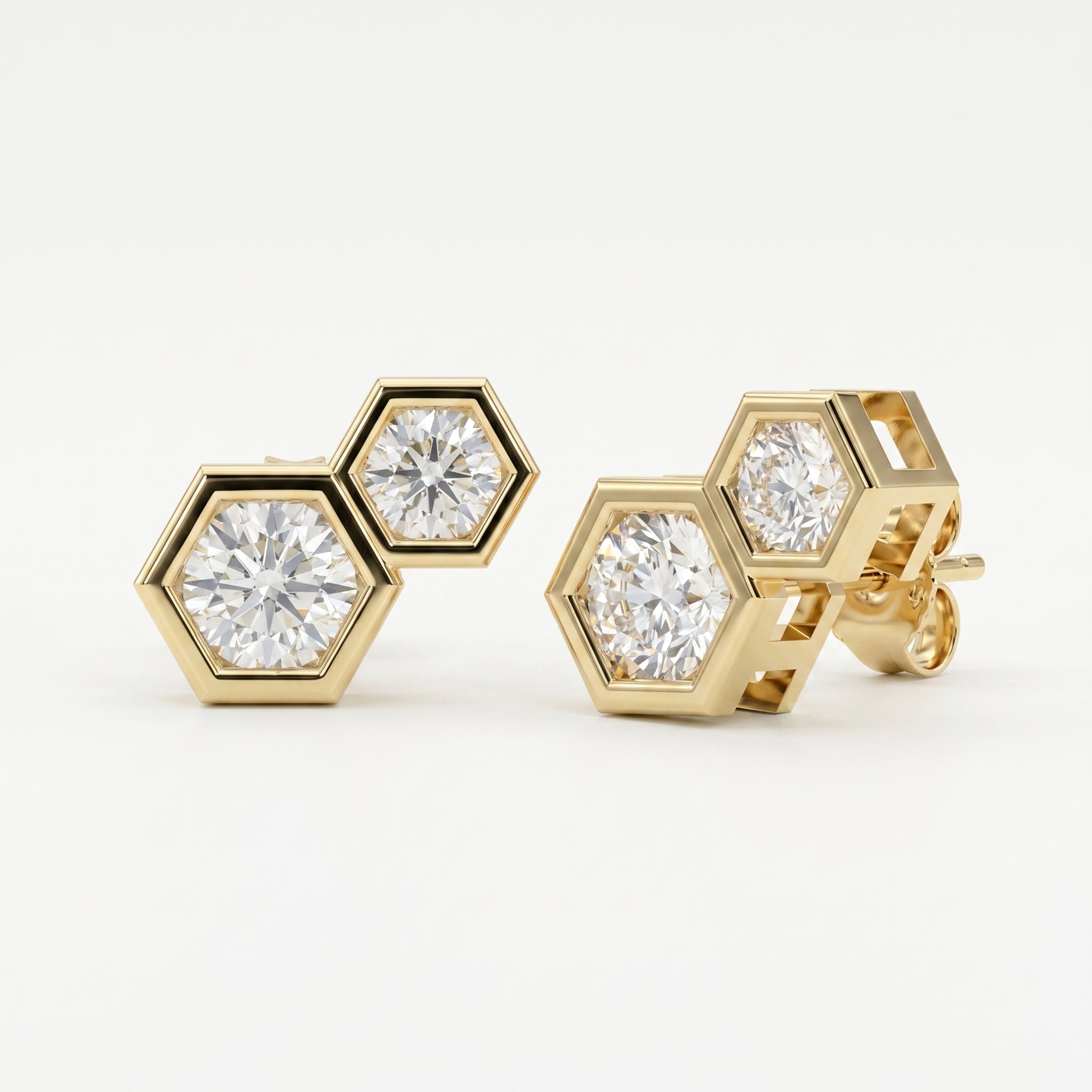Honeycomb Hex Design Round Shape Earrings Studs