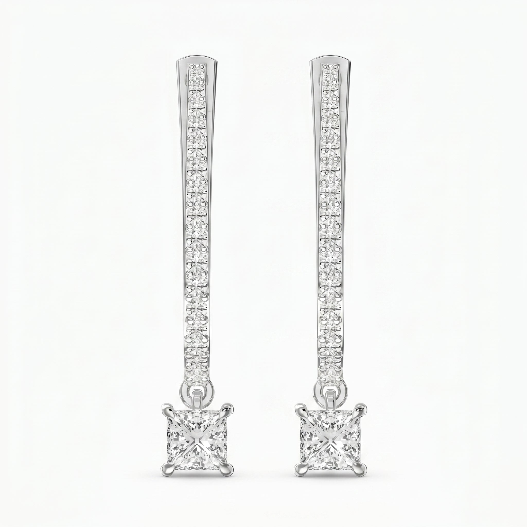 Round & Princess Cut Diamonds Pavé Design Hoops Earring