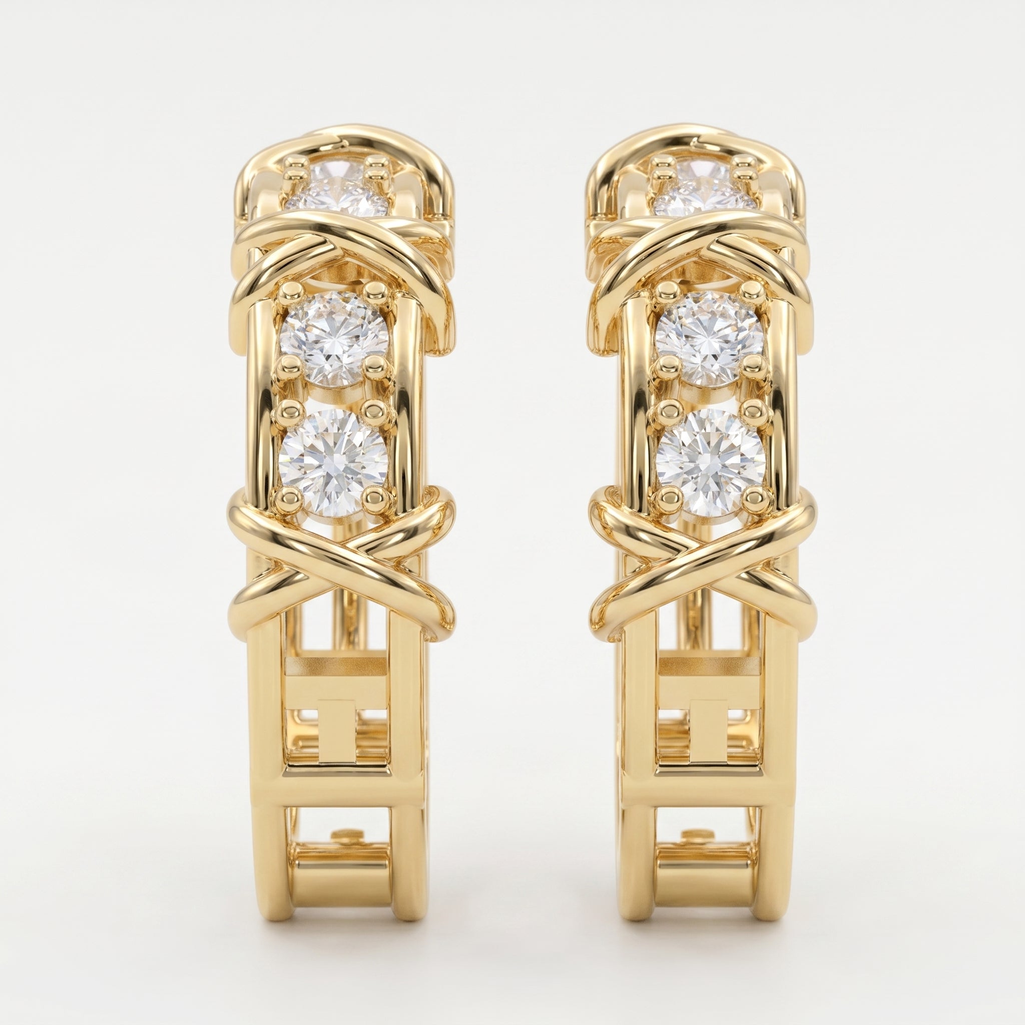 Crisscross Detailing Diamond Hoops Fine Jewelry