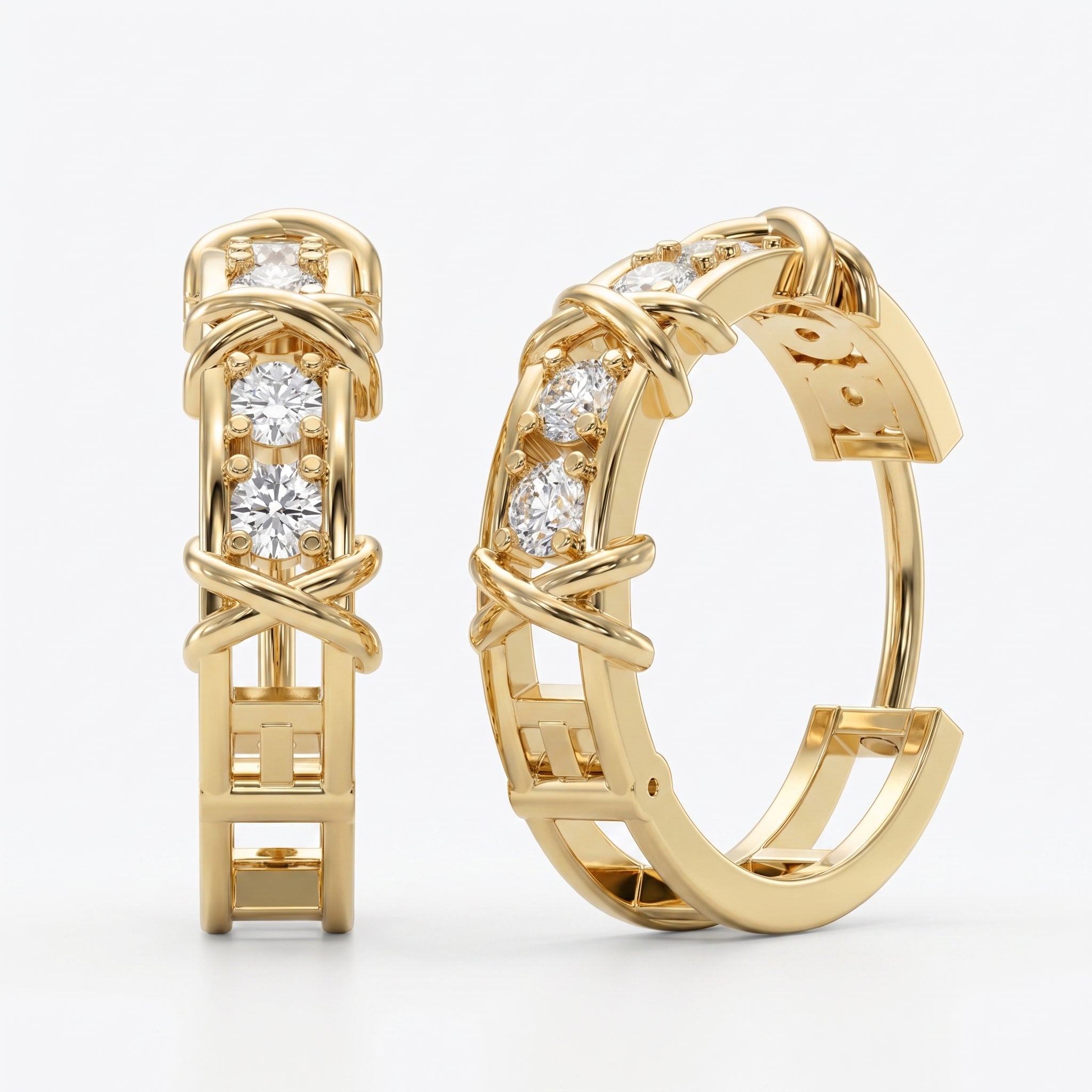 Crisscross Detailing Diamond Hoops Fine Jewelry