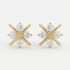 Crosshatch Design Round Diamond Fashion Earrings