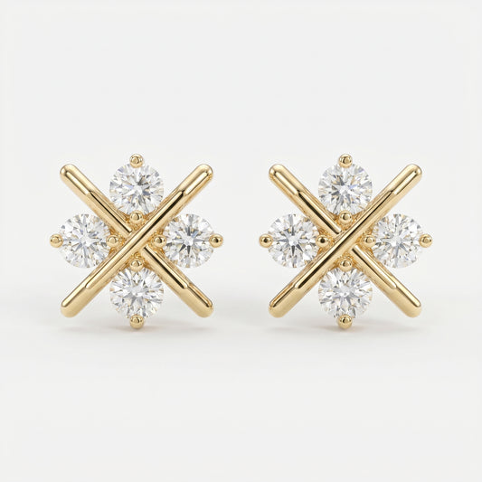 Crosshatch Design Round Diamond Fashion Earrings