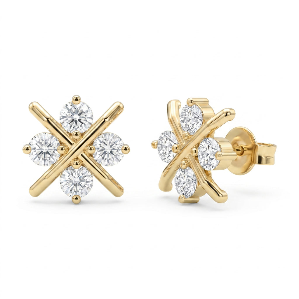 Crosshatch Design Round Diamond Fashion Earrings